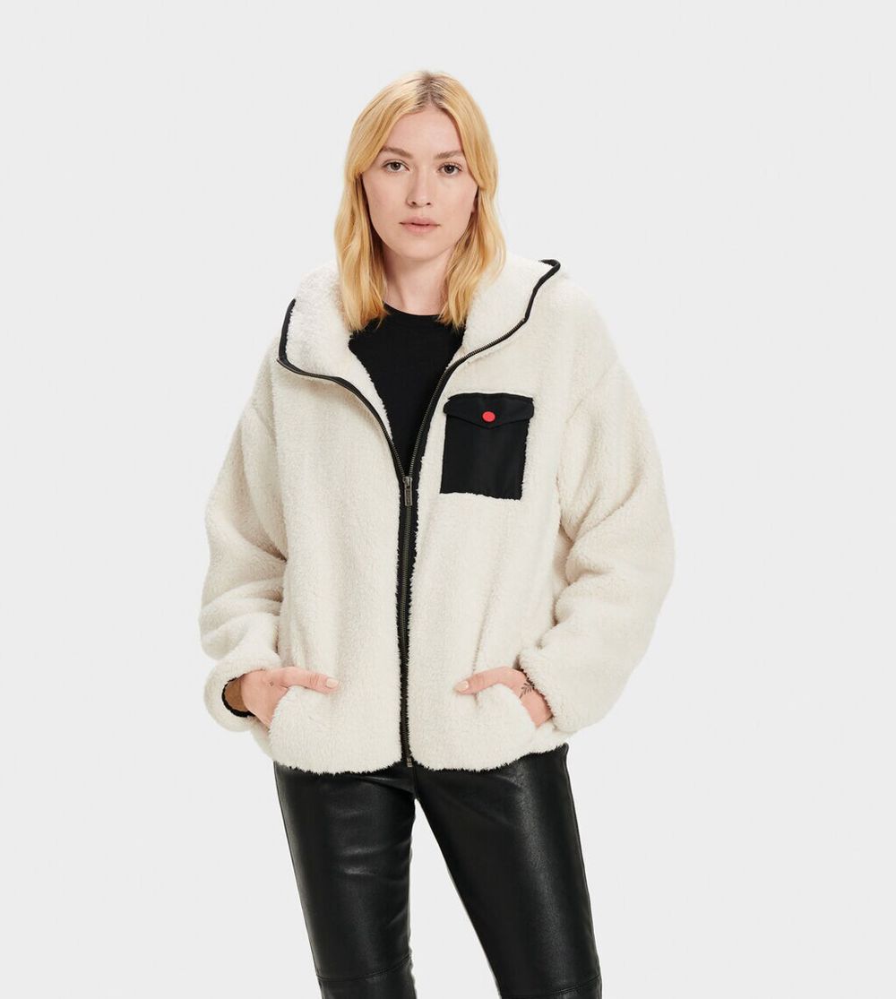 Ugg Kadence Sherpa - Womens Hoodie - White - NZ (6185DOKVG)